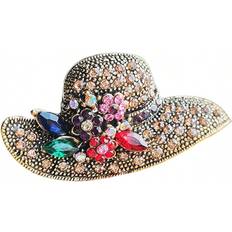 Shein 1pc Rhinestone Sun Hat Shaped Brooch, Classical Gold-Tone Lapel Pin, Versatile Clothing Accessory, Alloy Flower Pin