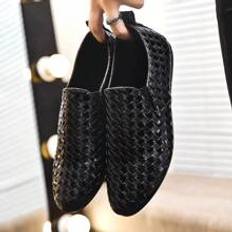 Shein Men's Spring/Summer New Casual Loafers, Black Slip-On Leather Penny Loafers For Men