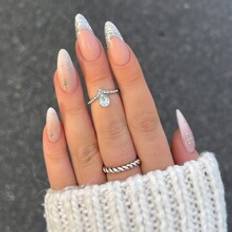 Nagelprodukter Shein Your Nails With, 24pcs Medium Almond Press On Nails French Glitter Acrylic False