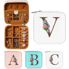 Jewelry Yesteel Yesteel Travel Jewelry Case Jewelry Box Personalized Initial Jewelry Box Jewelry Organizer Travel Accessories Jewelry Case Travel Essentials for Women Birthday Gifts for Women Teen Girls V