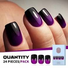 Nagelprodukter Shein Elegant And Unique Press-On Nails: Short Shape Glossy Purple-Black Gradient--Suitable