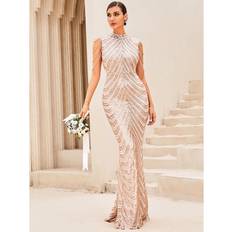 Shein Evening Gowns Dresses Shein Contrast Mermaid Detail Mock Neck Floor Length Formal Gown