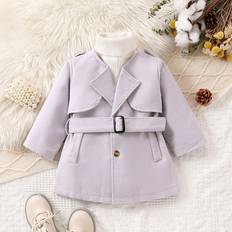 6-9M Jackets Shein Infant Boys Thick Wool Fabric Long Sleeve Coat With Belt Fall And Winter