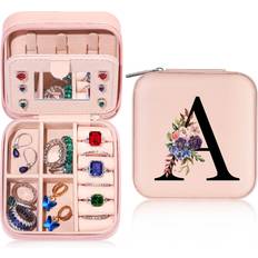 Jewelry Storage Shein Travel Initial Jewelry Case For Women Dainty Pink Jewelry Organizer Travel Case Mom Daughter Friend Birthday Graduation Gifts For Women Teen Girls