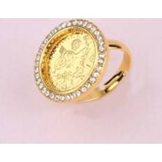 Adjustable Size Rings Shein New Arrival Gold-Plated Turkish Coin Ring With Rhinestone Detail And Adjustable Size, Ideal For Couples And Weddings