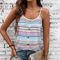 Stripes Tank Tops Shein Knit Multicolor Striped Womens Cami Top With Button Design