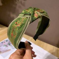 Green Headbands Shein Boho Luxury Green Bowknot Embroidered Vintage Style Hairband Headband