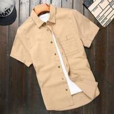 Shein Men Shirts Shein Mens Solid Color Button Front Casual Denim Shirt Cotton Plain Cream Urban Shirt