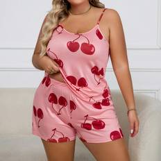 Purple Pyjamas Shein Plus Womens Cherry Print Pajama Set