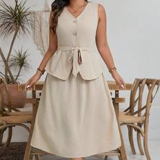 Shein Plus Vest Dress With BowKnot LaceUp Back In Style Vacation Comfortable And Breathable Linen Fabric French Style For Women Summer Women Dresses