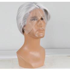 Men Wigs Shein Silver Gray Short Lace Front Synthetic Fiber Short Curly Wig