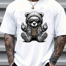 Shein Herren Lässig T-Shirt mit rundem Ausschnitt und Cartoon Bär Motiv, Kurzarm für den Sommer