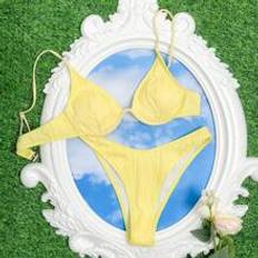 Gula Bikiniset Shein Women Solid Color Sexy Bikini Set, Push Up, With Underwire, For Vacation,Summer Beach