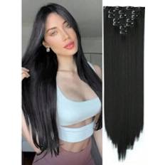 Shein 7 Pieces/Set 16 Clip Hair Extensions Black Long Straight