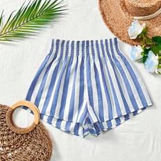 Shein Vacation Woven Striped High Waist Loose Wide Leg Womens Shorts