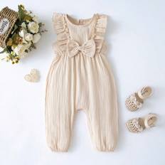 M Jumpsuits Children's Clothing Shein Baby Girl Cotton Solid Color Cute Bowknot Jumpsuit SpringSummer
