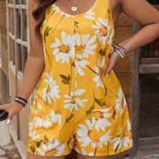Gula Jumpsuits & Overaller Shein Plus Women Floral Printed Vacation Style Spaghetti Strap Jumpsuit