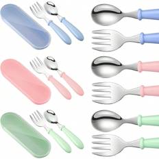 Pink Children's Cutlery Shein Pieces Toddler Utensils Stainless Steel Fork And Spoon Safe Baby Silverware Set Kid Safe Utensils Childrens Flatware Kids Cutlery Set With Round Handl