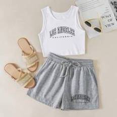 Vita Kostymer Shein Plus Letter Printed Casual Two-Piece Set