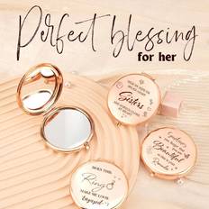 Rose Gold Makeup Mirrors Shein PC Compact Mirror Rose Gold Round DoubleSided Button Makeup Mirror True Reflection Imprinted With Perfect Blessings Gift For Mom Aunt Grandmother Dau