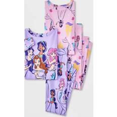 Girls Nightwear Children's Clothing Disney Princess Girls' 4pc Long Sleeve Cotton Snug Fit Pajama Set Purple/Pink