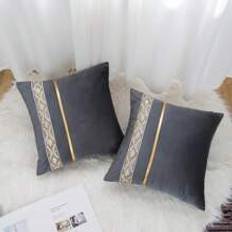 Shein 1pc Dark Velvet Stripe With Embroidery Square Kuddöverdrag Guld, Grå