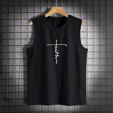 Men - Slim Tank Tops Shein Mens Summer Casual Letter Printed Wide Shoulder Tank Top