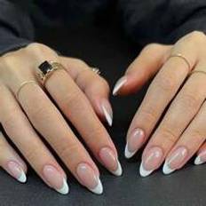 Nagelprodukter Shein Almond Shape Press On Nails, Simple Stylish, French Style, Pointed, Glossy, Daily