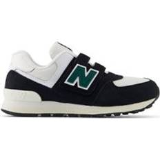 New Balance Kids' 574 HOOK & LOOP in Black/Green Leather