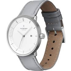 Nordgreen Watches Nordgreen Philosopher Scandinavian Silver Analog 40mm Large Face with Grey Leather