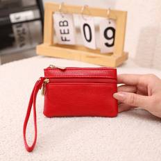 Wallets & Key Holders Shein Glossy Short Wallet With Litchi Pattern Wrist Strap Double Zipper Closure Wristlet Wallet Wristlet Wallet
