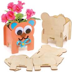 Baker Ross FE371 Teddy Bear Wooden Flowerpot Craft Kits Flower