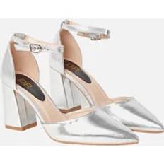 Dorothy Perkins Women's Womens/Ladies Blanche Pointed Ankle Strap High Block Heel Court Shoes Silver