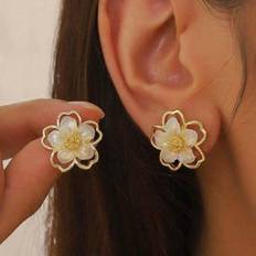 Shein pair Fashionable And Versatile Flower Design Cubic Zirconia Womens Stud Earrings Daily Accessory Jewelry Sister Gifts Women Gifts Jewelry Charms