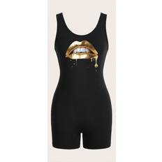 Shein Minimalist Casual Sexy Lip Print Sleeveless Crop Jumpsuit For Women Summer