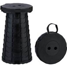 Telescopic Stool, Foldable, Carrying Strap, Outdoor, Height-Adjustable Camping, HWD: 44.5 x 25 x 25 cm, Black