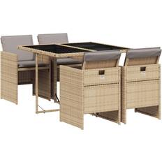 Beige Terras eethoeken vidaXL 5-delige Tuinset Met Kussens Poly Rattan