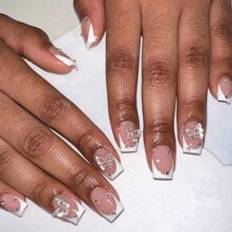 Nagelprodukter Shein Spring/Summer Crop White Square Press On Nails With Colorful Butterfly Decorations Simple Jelly