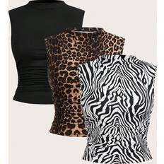 Leopard - Women Tops Shein pcs Plus Women Leopard Zebra Black Basic Fashion Camisole Tank Top Set