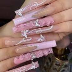 Nagelprodukter Shein Boost Your Charm With 24pcs Super Long Coffin Shaped French Floral