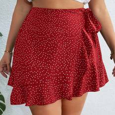 Wrap-Around Skirts Shein Plus Polka Dot Print Knot Side Ruffle Trim Wrap Skirt