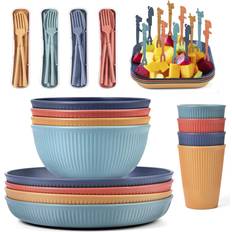 RHM 48Pcs Dinner Set for 4 Camping Picnic Plates Bowls and Cutlery Set Unbreakable Tableware Microwave & Dishwasher Safe Perfect for Camping