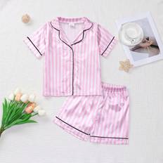 Florals Other Sets Children's Clothing Shein Young Girl Colors Striped Print Short Sleeve TShirt And Shorts Set