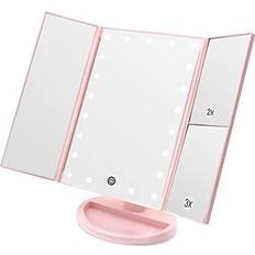 Weily Vikbar Sminkspegel Med Belysning Touch Batteri - Rosa