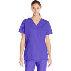 Purple Work Clothes WonderWink Women's Mock Wrap Scrub Top, Grape