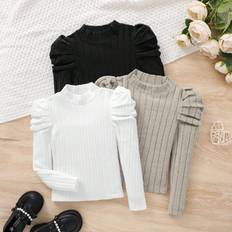 Shein Tween Girls SlimFit Casual Long Sleeve TShirt With Stand Collar Leg Of Gigot Sleeve And Hollow Out Design MultiPack