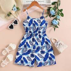 Girls Jumpsuits Children's Clothing Shein Tween Girl Allover Print Jumpsuit With Spaghetti Straps Summer Style Casual And Comfortable Elegant And Fashionable Wear