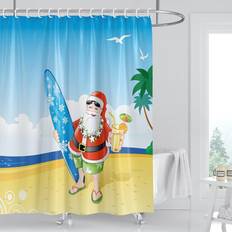 With Weight Shower Curtains Tianfu Shower Curtain Beach Santa Claus Shower
