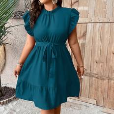 Adult - Blue Dresses Shein Plus Womens Solid Color Simple Daily Dress