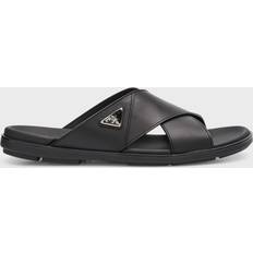 Prada Slippers & Sandals Prada Brand-plaque Criss-cross Leather Slides Eur - Black